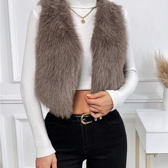 aster june Tops - Gray Faux Fur Vest